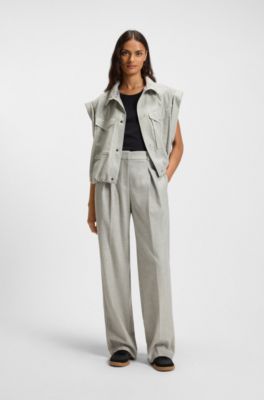 Straight-leg trousers in melange stretch flannel, Light Grey