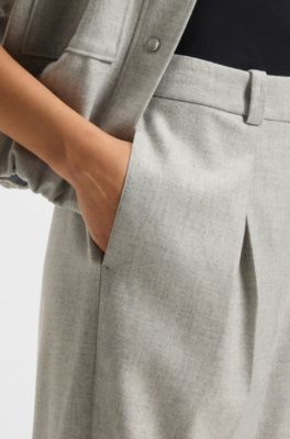Pantaloni gamba dritta in flanella m&eacute;lange elasticizzata, Grigio chiaro