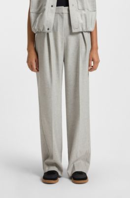 Straight-leg trousers in melange stretch flannel, Light Grey