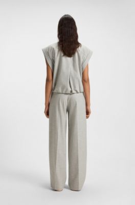 Straight-leg trousers in melange stretch flannel, Light Grey
