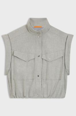 Sleeveless blazer in melange stretch flannel, Light Grey