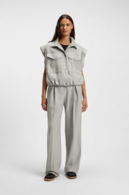 Sleeveless blazer in melange stretch flannel, Light Grey