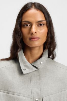 &Auml;rmelloser Blazer aus meliertem Stretch-Flanell, Hellgrau