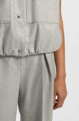 Sleeveless blazer in melange stretch flannel, Light Grey