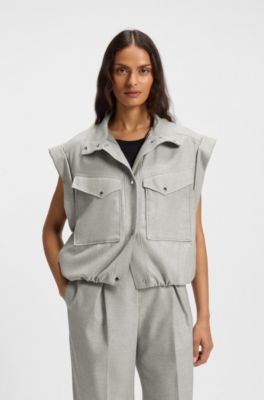 Sleeveless blazer in melange stretch flannel, Light Grey
