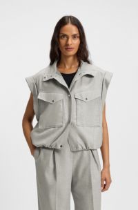 Sleeveless blazer in melange stretch flannel, Light Grey