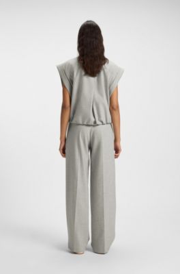 Sleeveless blazer in melange stretch flannel, Light Grey