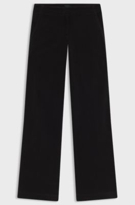 Straight-leg trousers in stretch-cotton velvet, Black