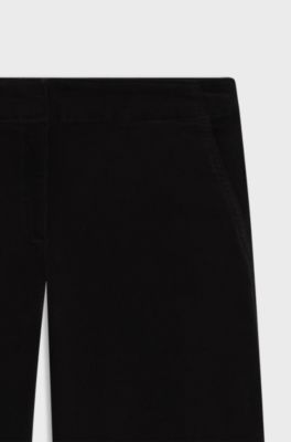 Straight-leg trousers in stretch-cotton velvet, Black