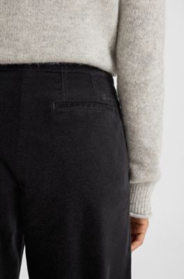 Straight-leg trousers in stretch-cotton velvet, Black