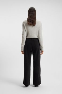 Straight-leg trousers in stretch-cotton velvet, Black