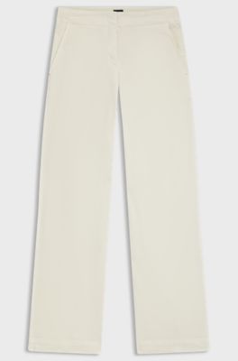 Straight-leg trousers in stretch-cotton velvet, Natural