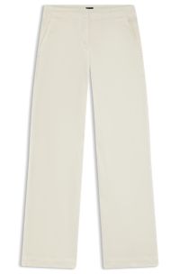 Straight-leg trousers in stretch-cotton velvet, Natural