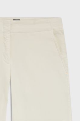 Straight-leg trousers in stretch-cotton velvet, Natural