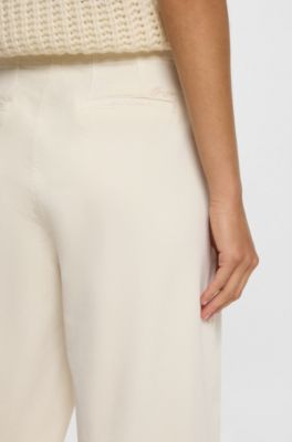 Straight-leg trousers in stretch-cotton velvet, Natural