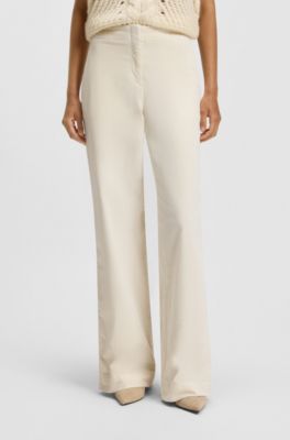 Straight-leg trousers in stretch-cotton velvet, Natural