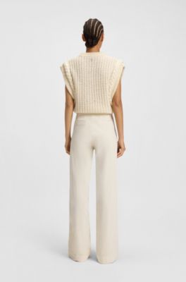 Straight-leg trousers in stretch-cotton velvet, Natural