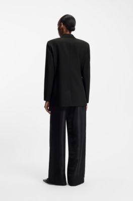 Oversized-fit blazer with rhinestone lapel brooch, Black