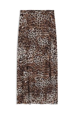 Regular-fit maxirok van cr&ecirc;pe met luipaardprint, Bedrukt