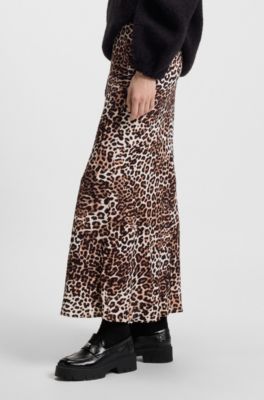 Regular-fit maxirok van cr&ecirc;pe met luipaardprint, Bedrukt