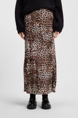 Regular-fit maxirok van cr&ecirc;pe met luipaardprint, Bedrukt