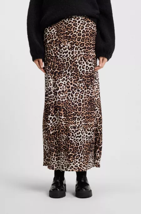 Jupe longue Regular en crêpe à imprimé léopard