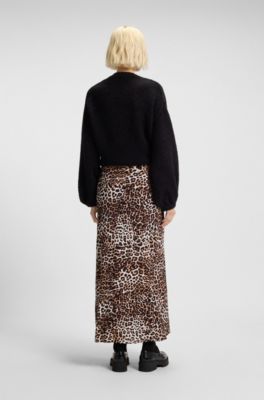 Regular-fit maxirok van cr&ecirc;pe met luipaardprint, Bedrukt
