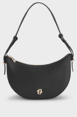 Leather shoulder bag with Double B monogram, Black