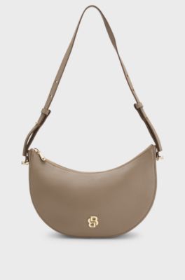 Leather shoulder bag with Double B monogram, Beige