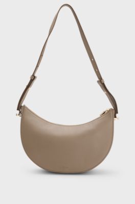 Bolso de hombro de piel granulada con monograma Double B, Beige