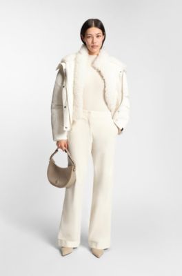 Leather shoulder bag with Double B monogram, Beige