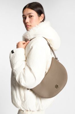 Leather shoulder bag with Double B monogram, Beige