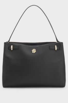 Leather tote bag with Double B monogram, Black