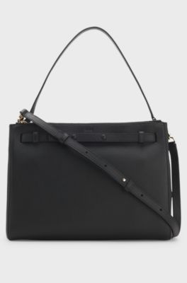 Leather tote bag with Double B monogram, Black