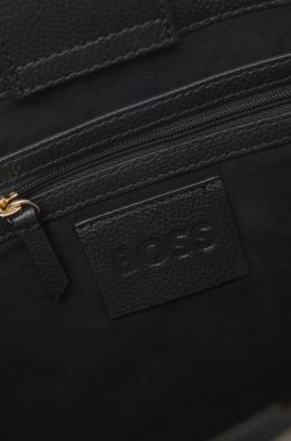 Leather tote bag with Double B monogram, Black