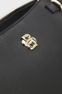 Leather tote bag with Double B monogram, Black