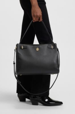 Leather tote bag with Double B monogram, Black