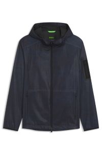 Active hooded parka jacket with all-over print, Dark Blue