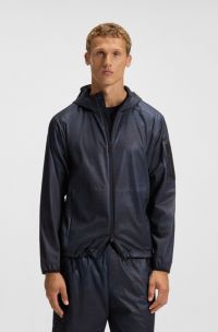Sportieve parka met capuchon en all-over-print, Donkerblauw
