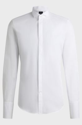 Slim-fit dress shirt in easy-iron cotton poplin, White