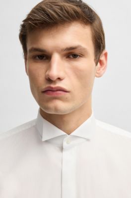 Slim-fit dress shirt in easy-iron cotton poplin, White