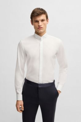 Slim-fit dress shirt in easy-iron cotton poplin, White