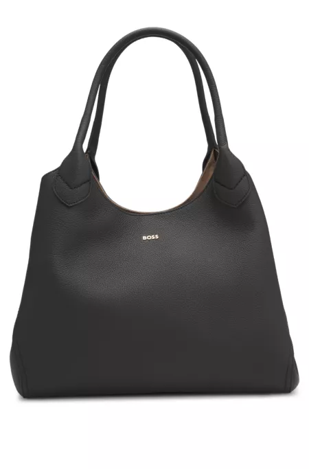 Tote bag in grained leather with logo lettering
