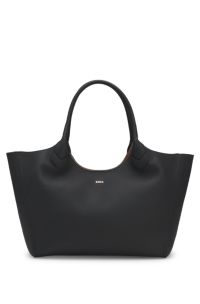 Borsa tote in pelle martellata con scritta del logo, Nero