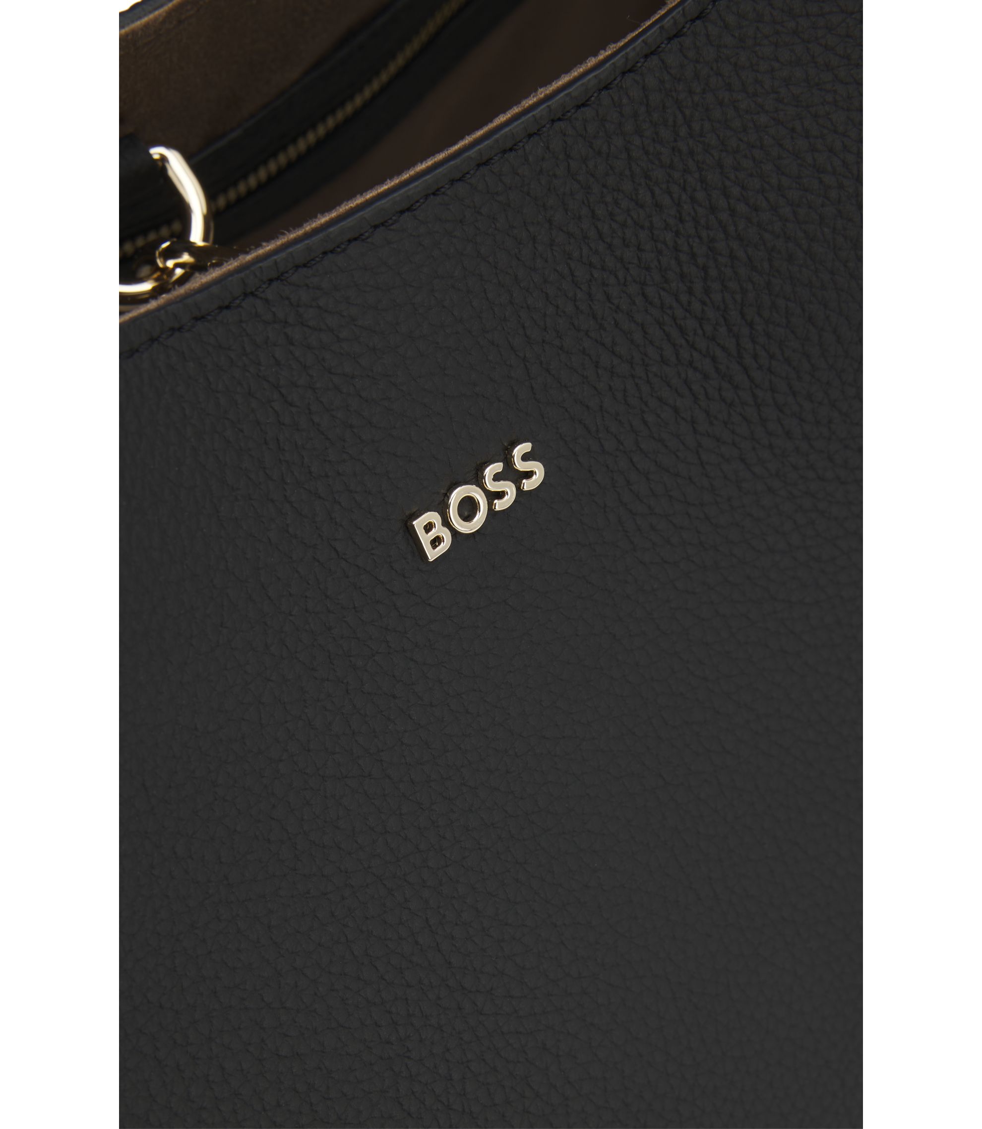 BOSS - Tote bag in grained leather with logo lettering - Black