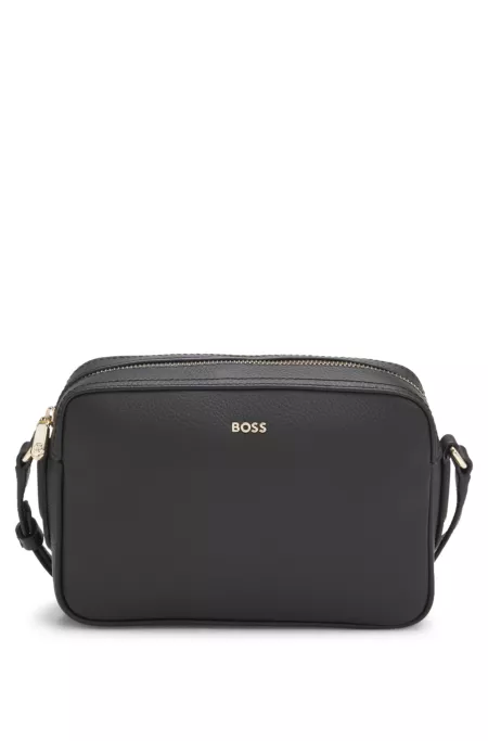 Crossbody bag in grained leather with logo lettering