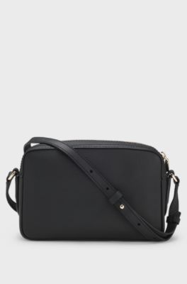 Leather crossbody bag with logo lettering, Black
