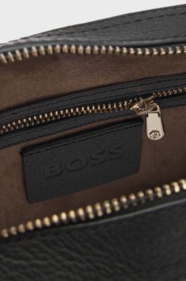 Leather crossbody bag with logo lettering, Black