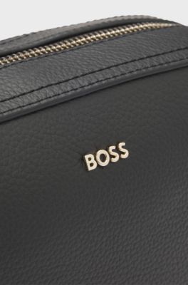 Leather crossbody bag with logo lettering, Black