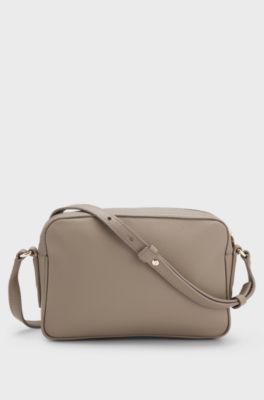 Leather crossbody bag with logo lettering, Light Brown